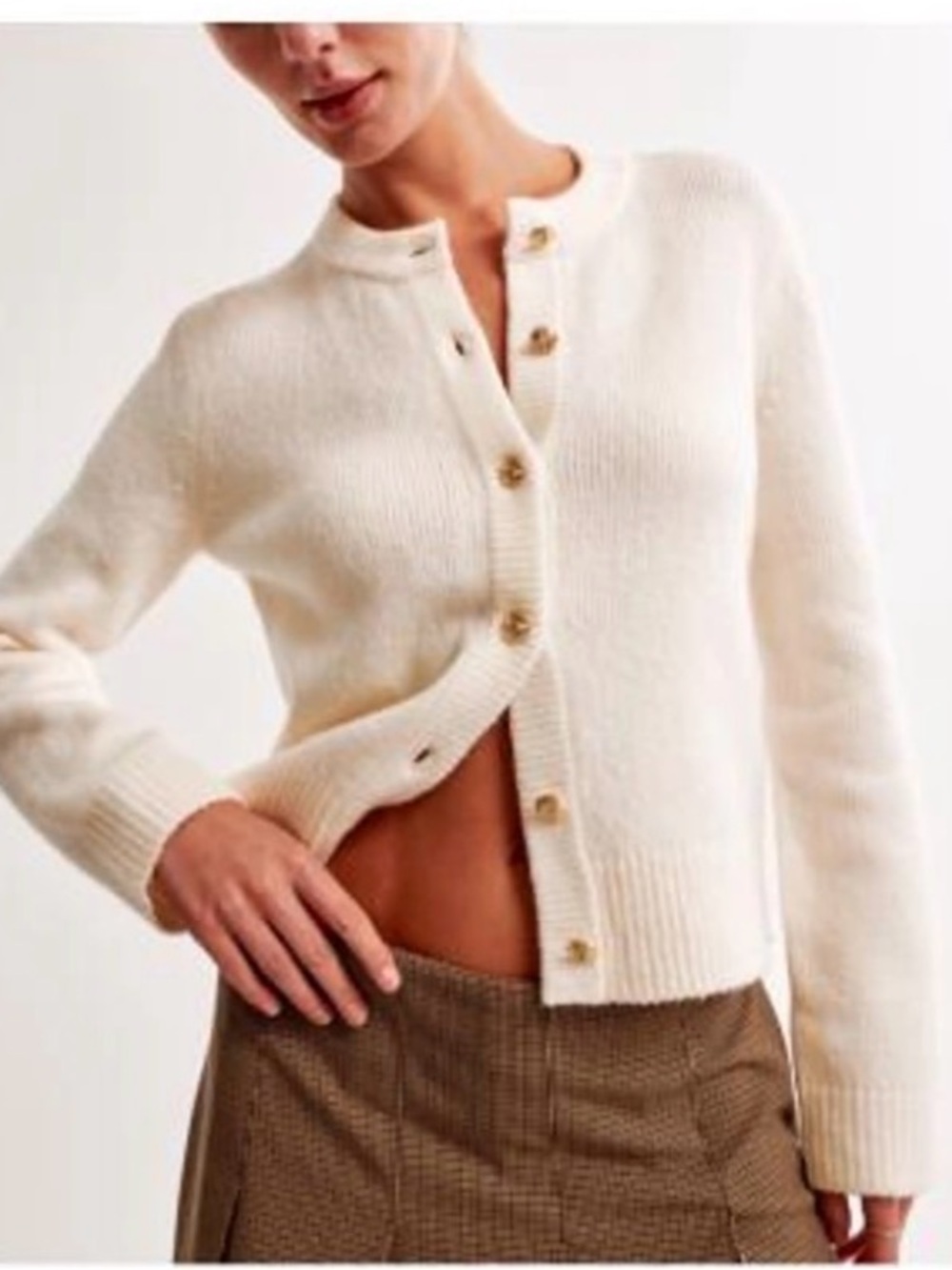 Abercrombie Cream Button-Up Knit Cardigan Size L Cottagecore